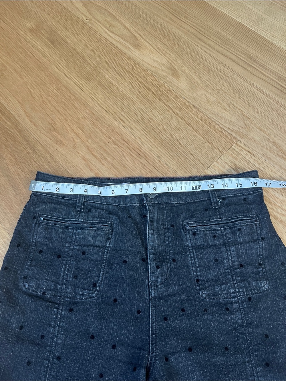 Pilcro Women’s High Rise Cropped Wide Leg Jeans-Black polka dot size 31 - Picture 4 of 10